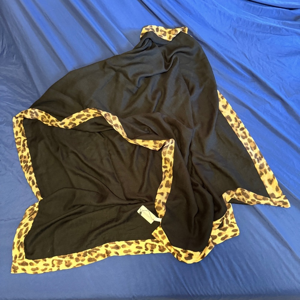 Simonetta Black Scarf with Leopard Trim [Clothing 454]